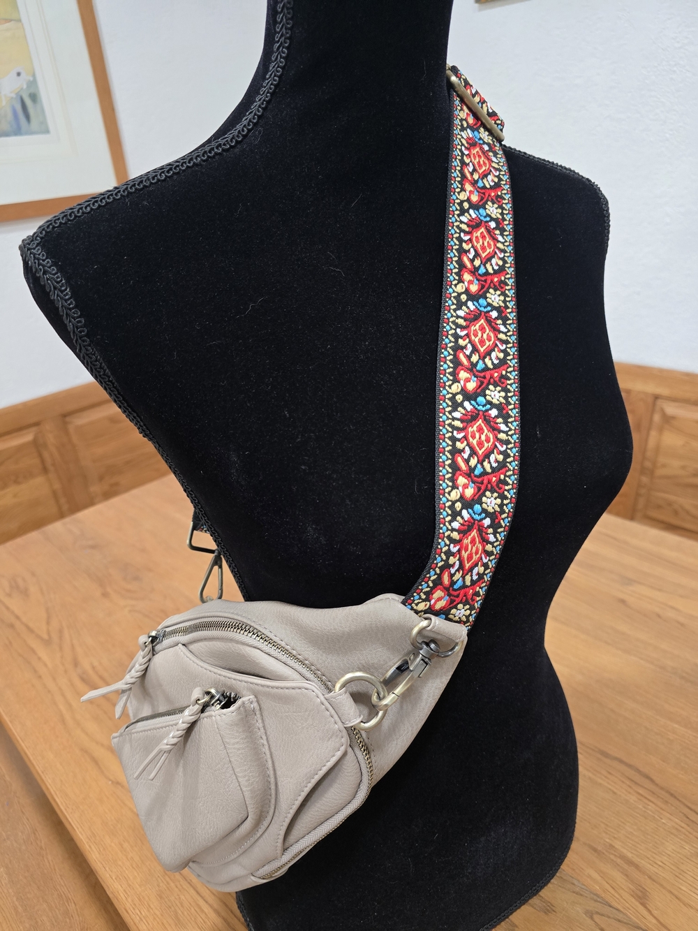 Antik Kraft Taupe Crossbody Bag w/Colorful Strap30